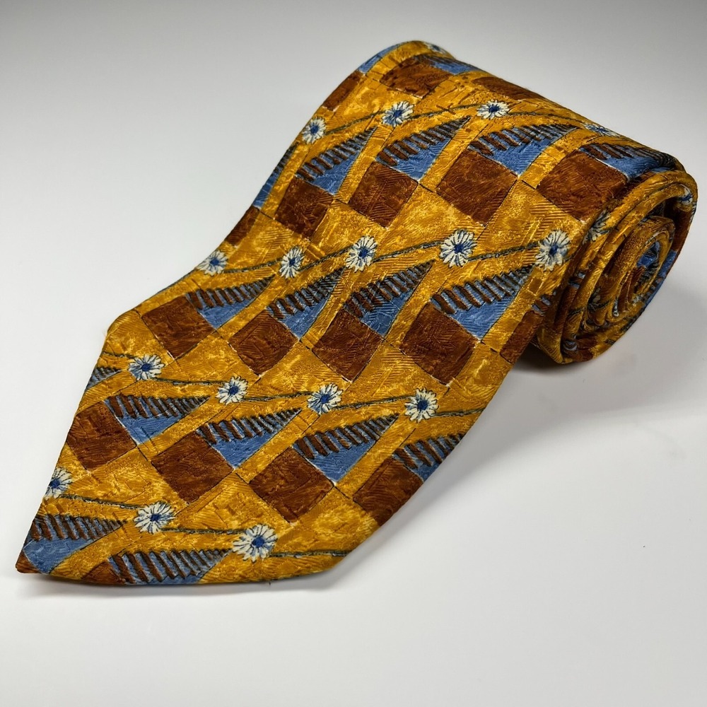 Ermenegildo Zegna Silk XL‎ Men's Necktie Geometric Flower Stairs Esclusivo Italy